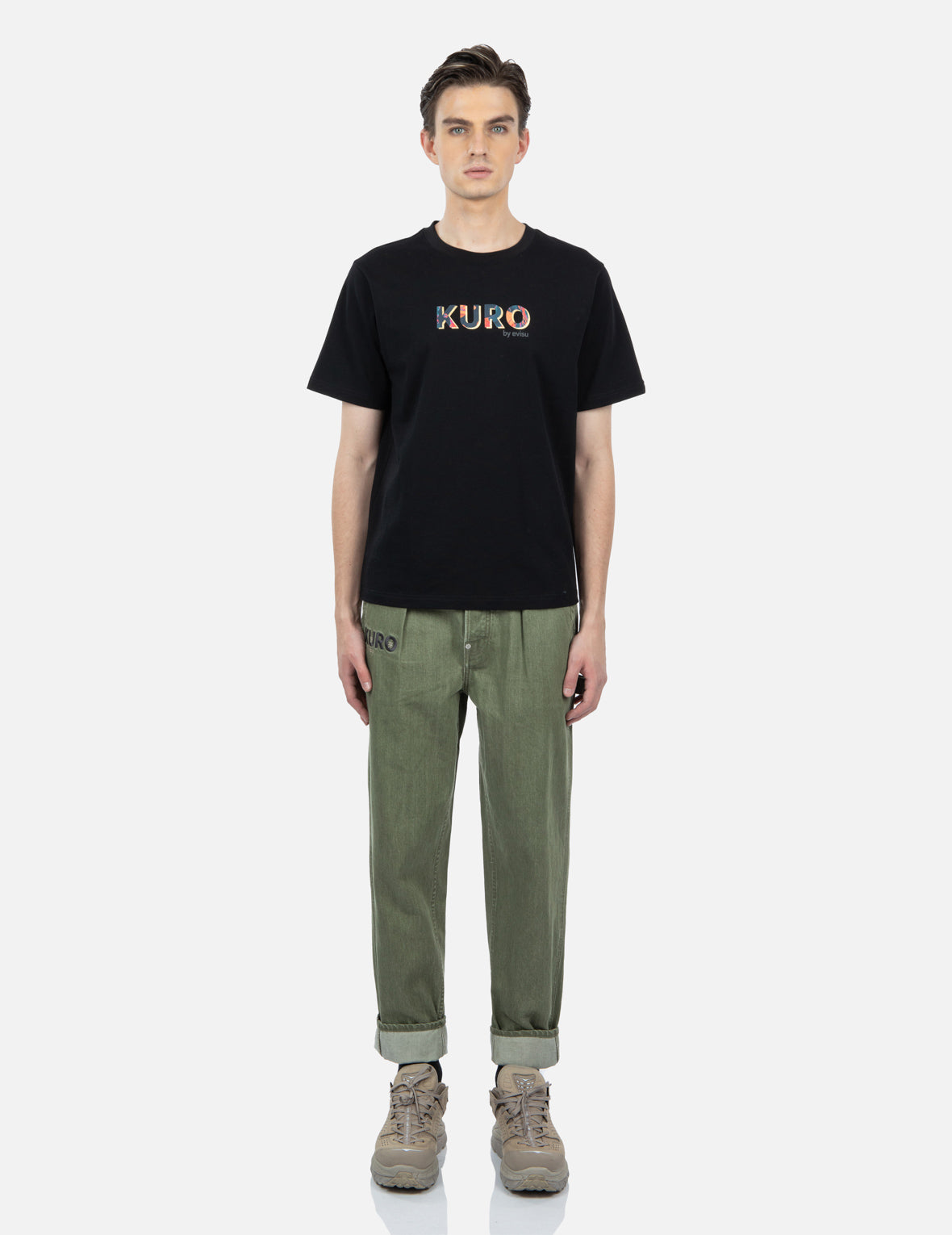 Brush Effect Seagull Print Carrot Jeans