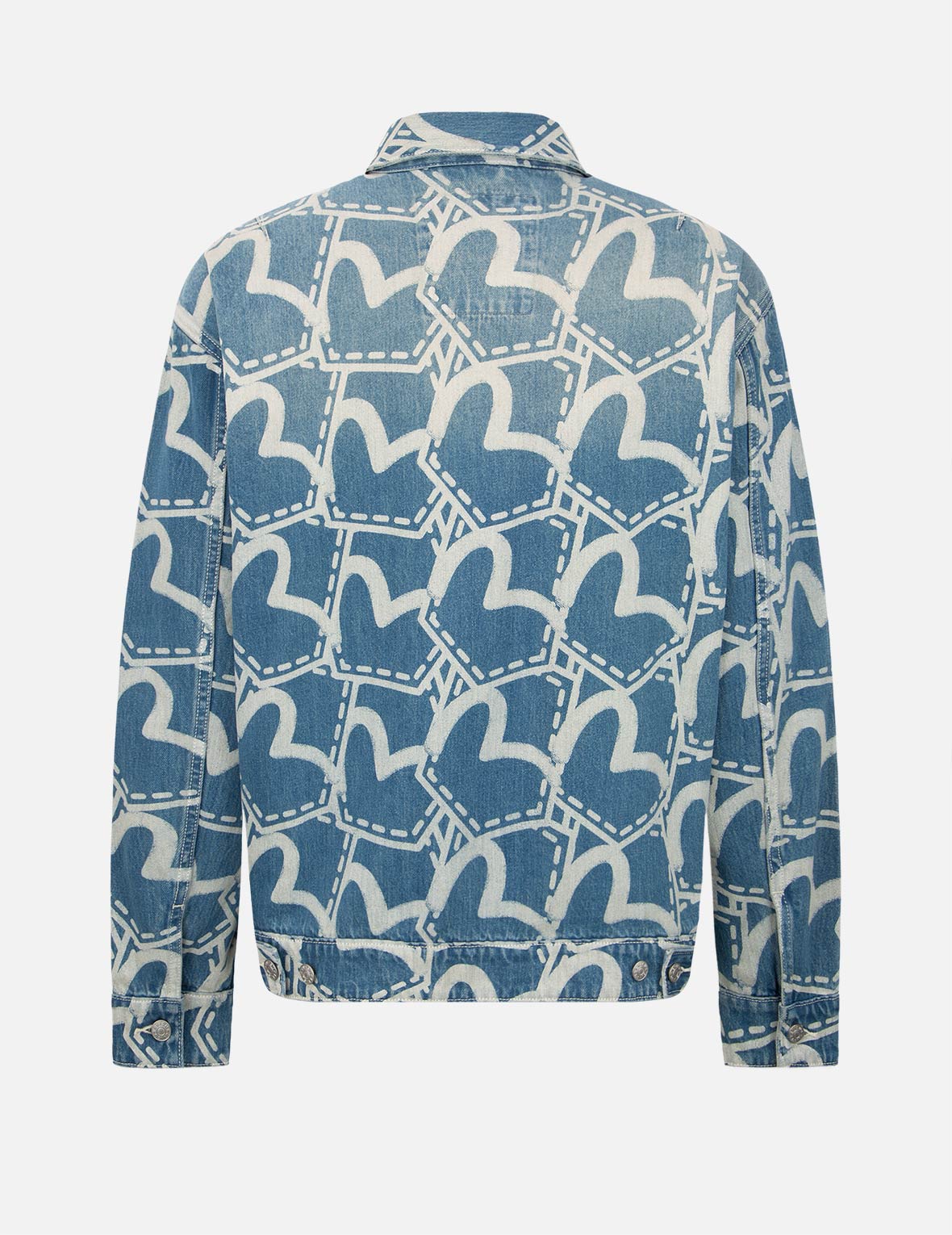 Allover Pocket Graphic Discharged Print Denim Jacket