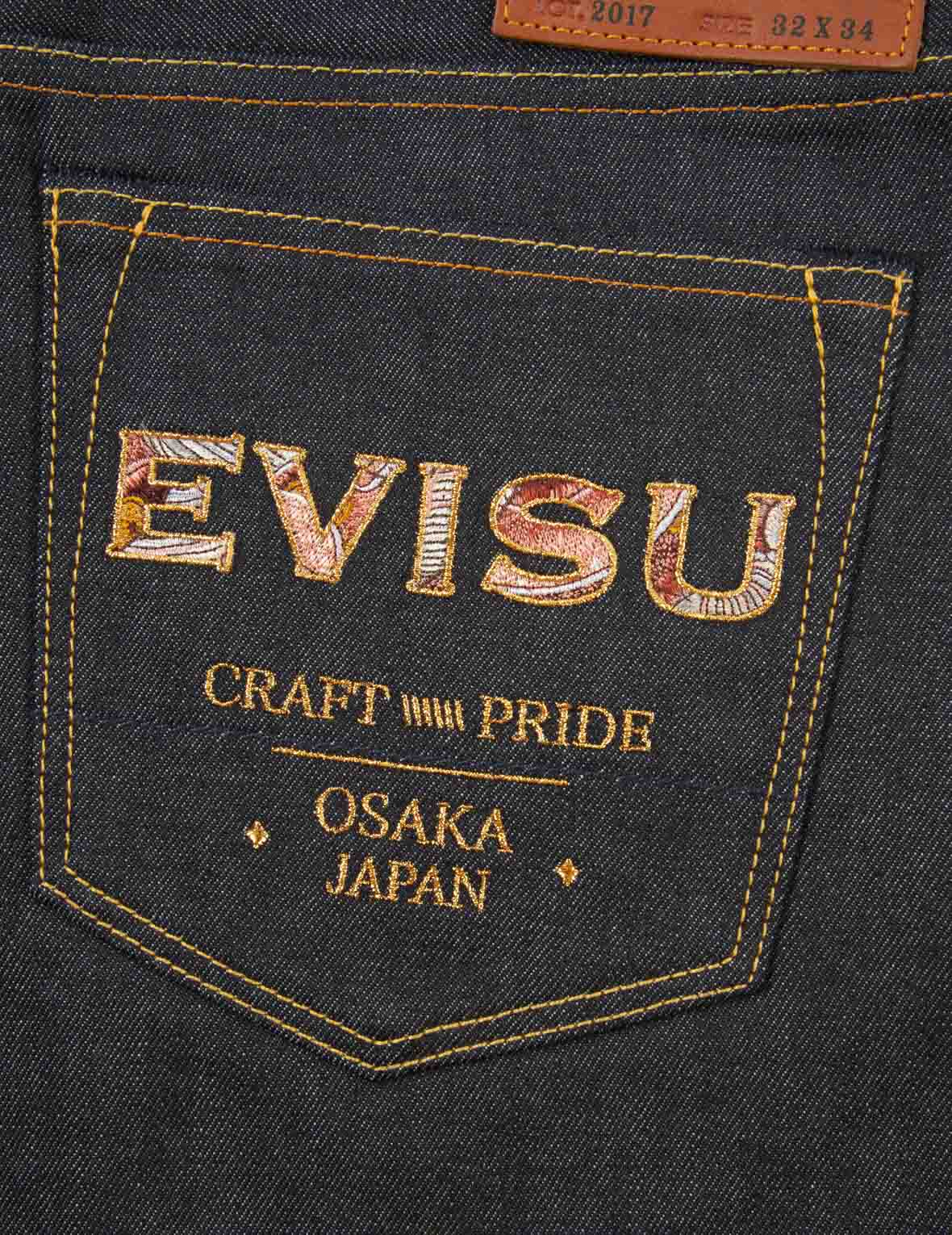 Japanese-pattern Kamon and Logo Embroidery Carrot-Fit Jeans #2017