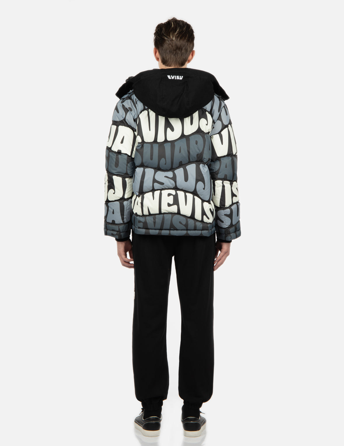 Allover Wavy Text Print Down Jacket