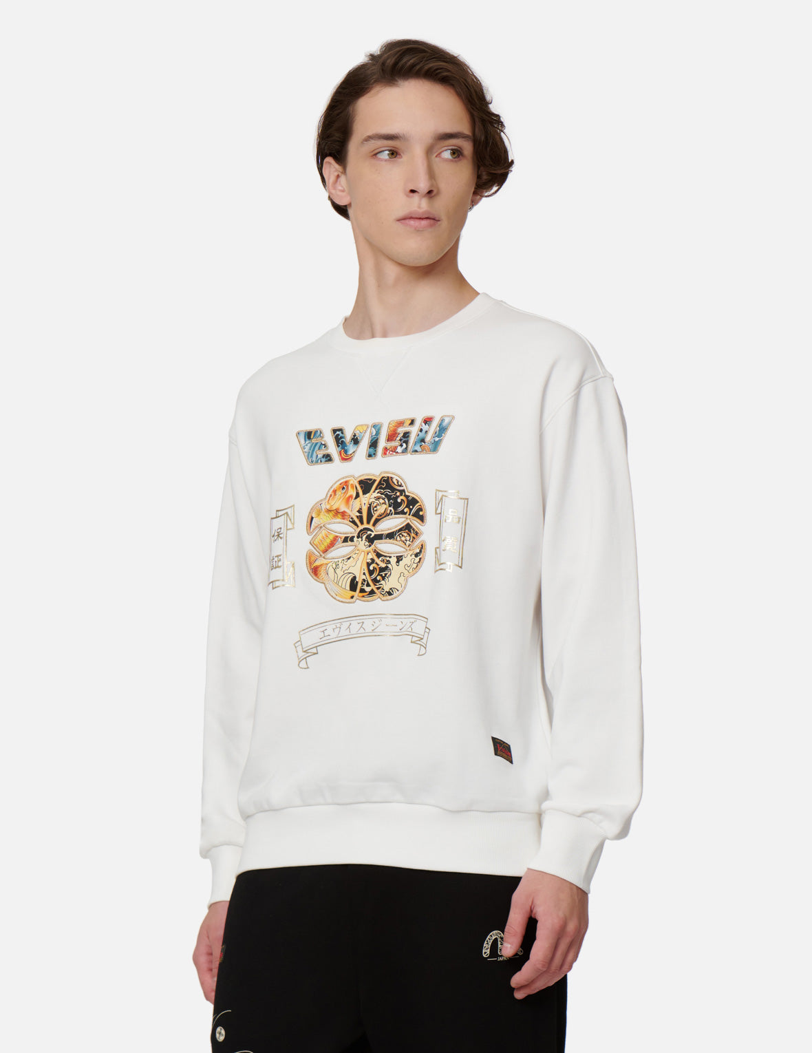 Koi and Wave Pattern Kamon Print Sweatshirt