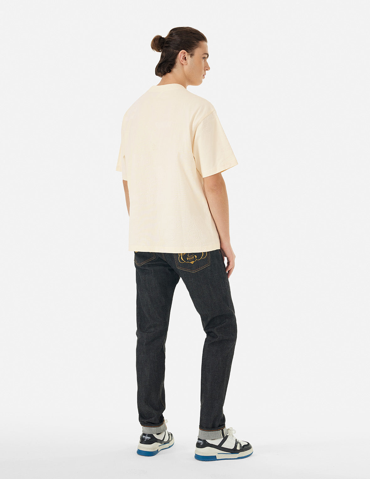 Seagull Embroidery and Allover Flocking Patterns Relax Fit T-shirt