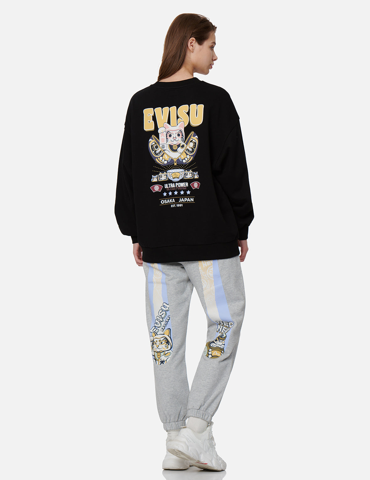 Fortune Cat and Daruma Double Daicock Print Sweatpants