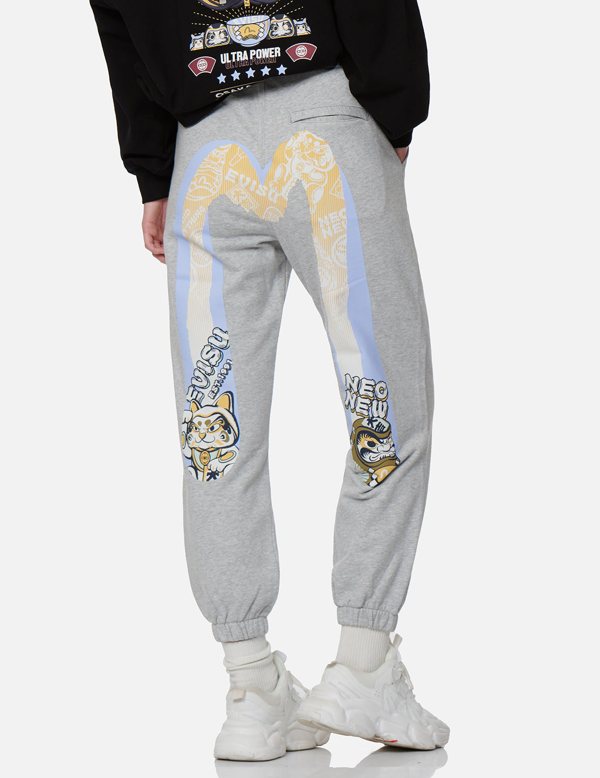 Fortune Cat and Daruma Double Daicock Print Sweatpants