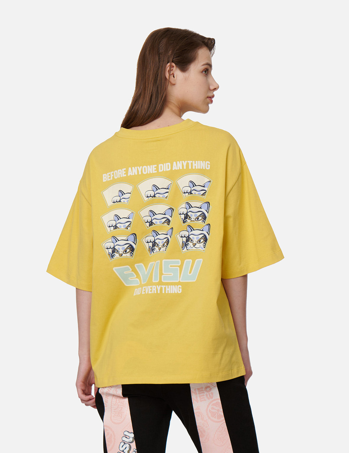 Fortune-Cat Hide-and-Seek Print Oversized T-shirt