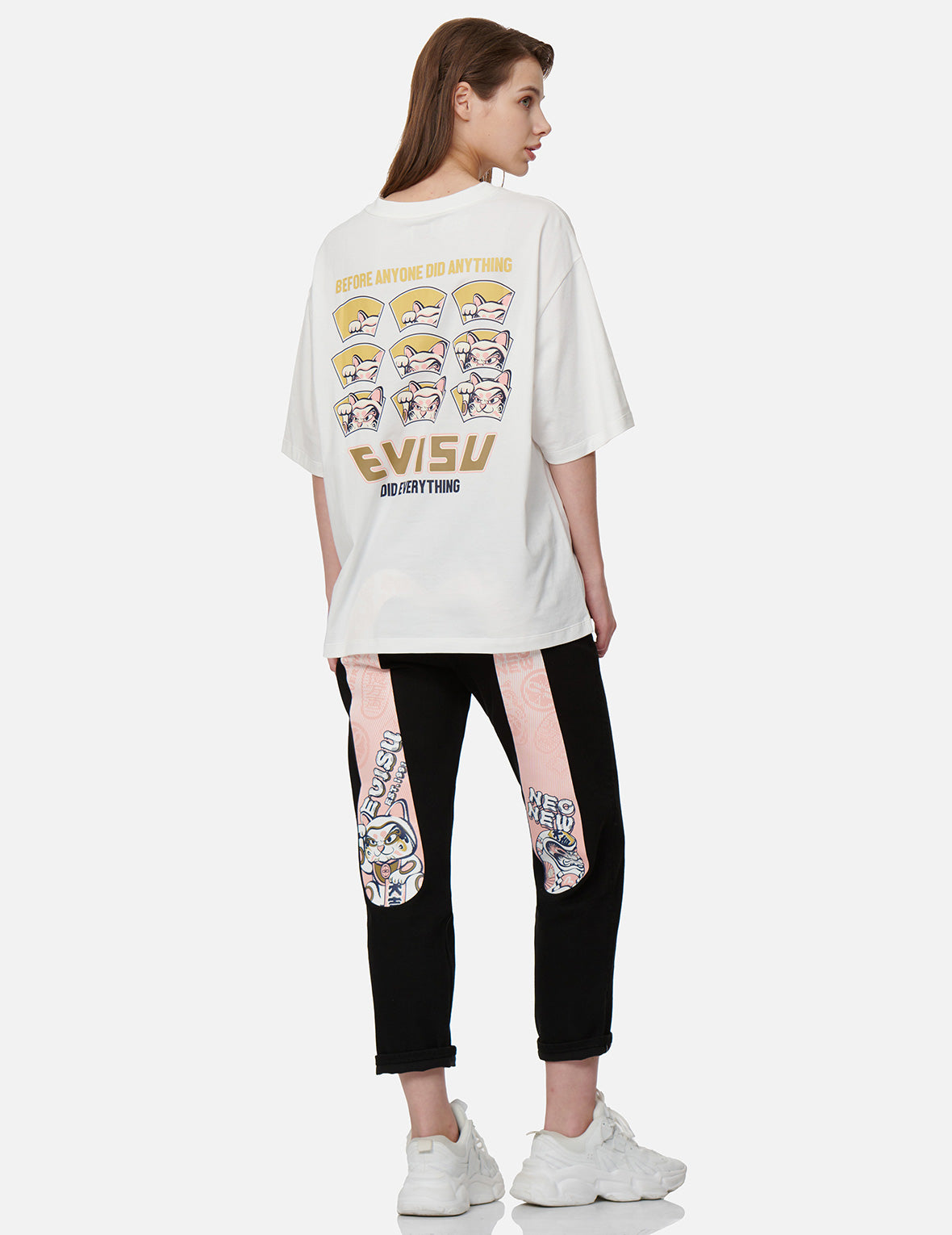 Fortune-Cat Hide-and-Seek Print Oversized T-shirt