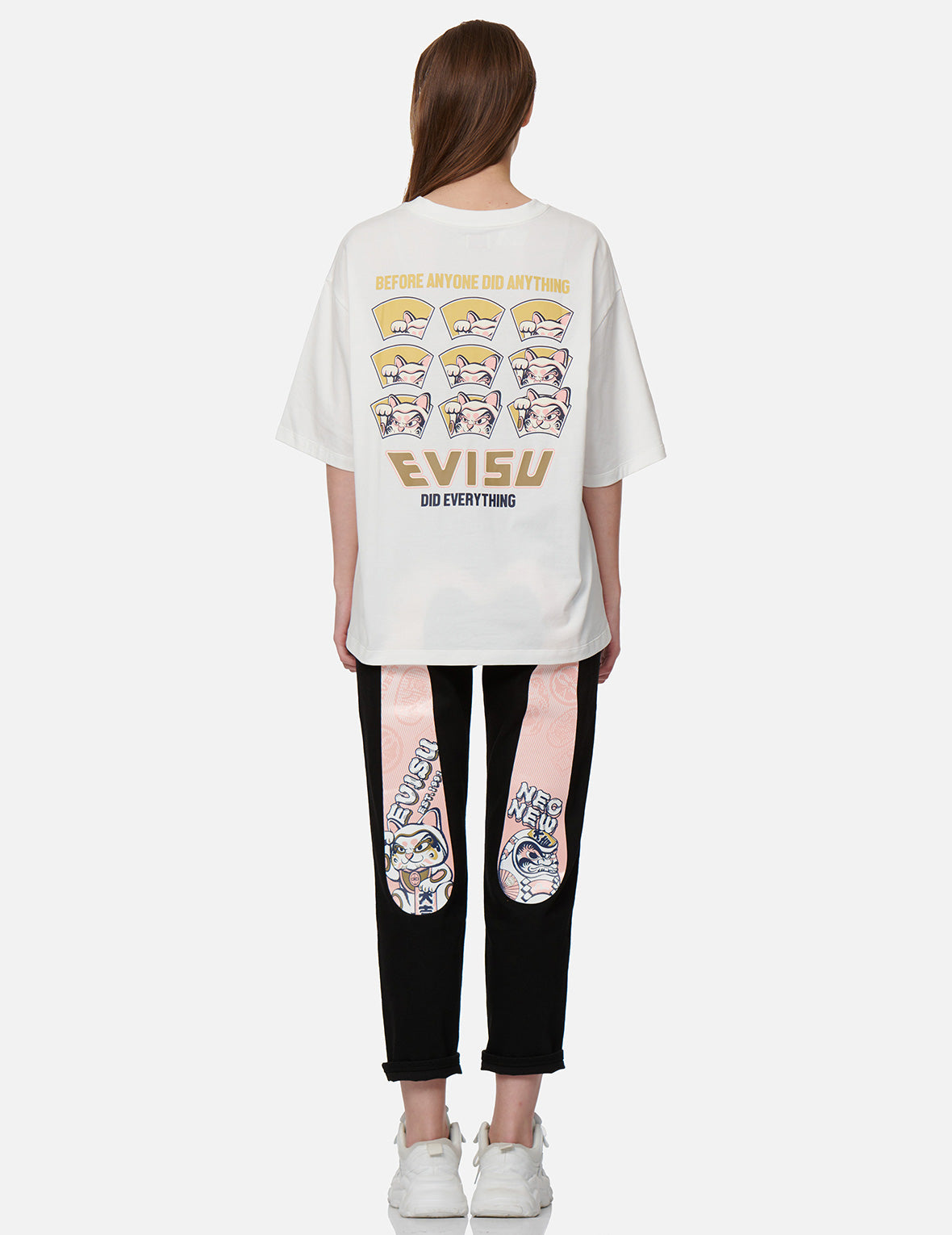 Fortune-Cat Hide-and-Seek Print Oversized T-shirt
