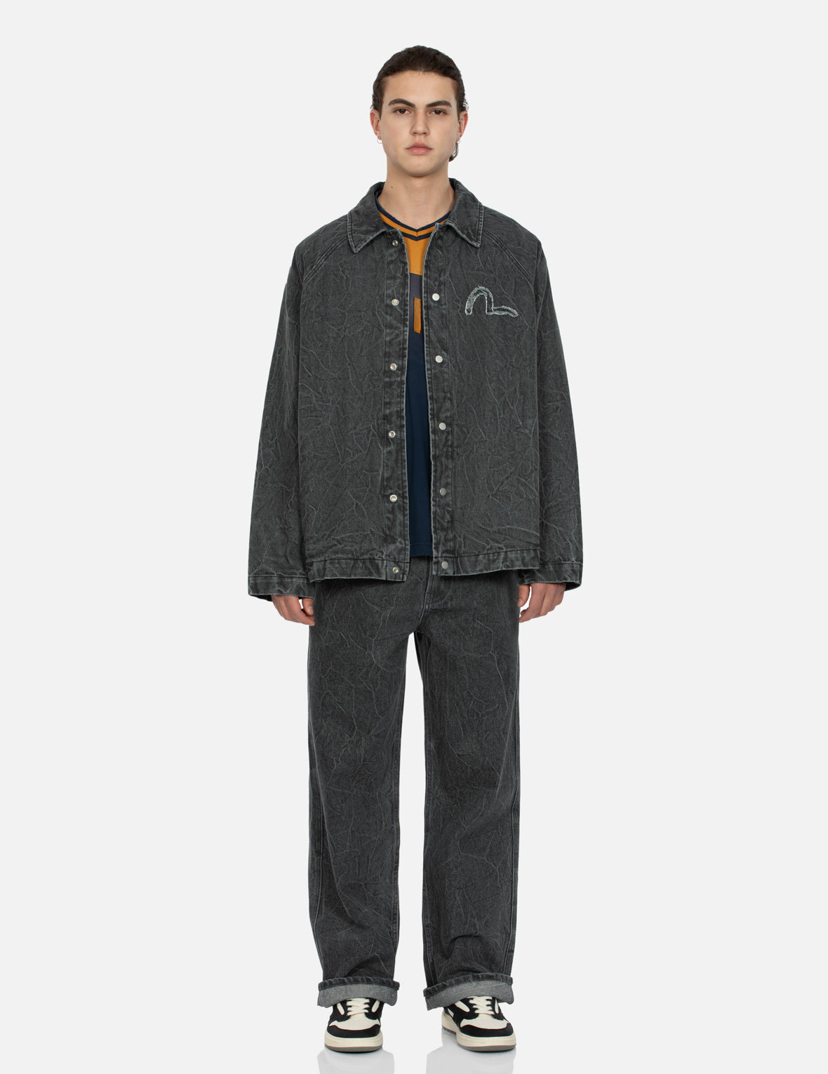 Seagull and Slogan Embroidery Oversized  Denim Coach Jacket