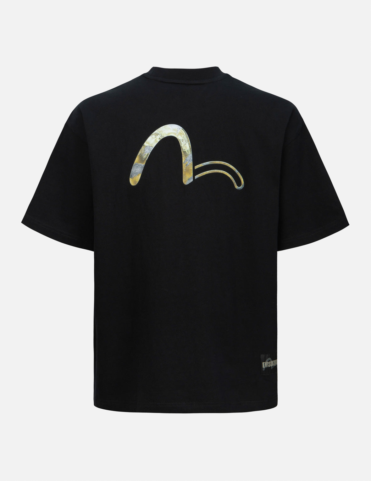 Calligraphy Shadow Logo Embroidery and Seagull Print Loose Fit T-shirt