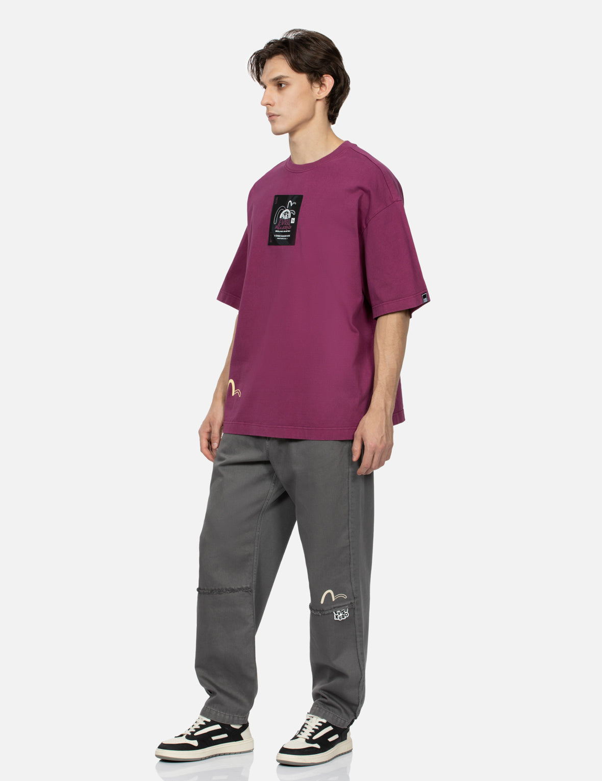 Label and Seagull Print Oversized T-shirt