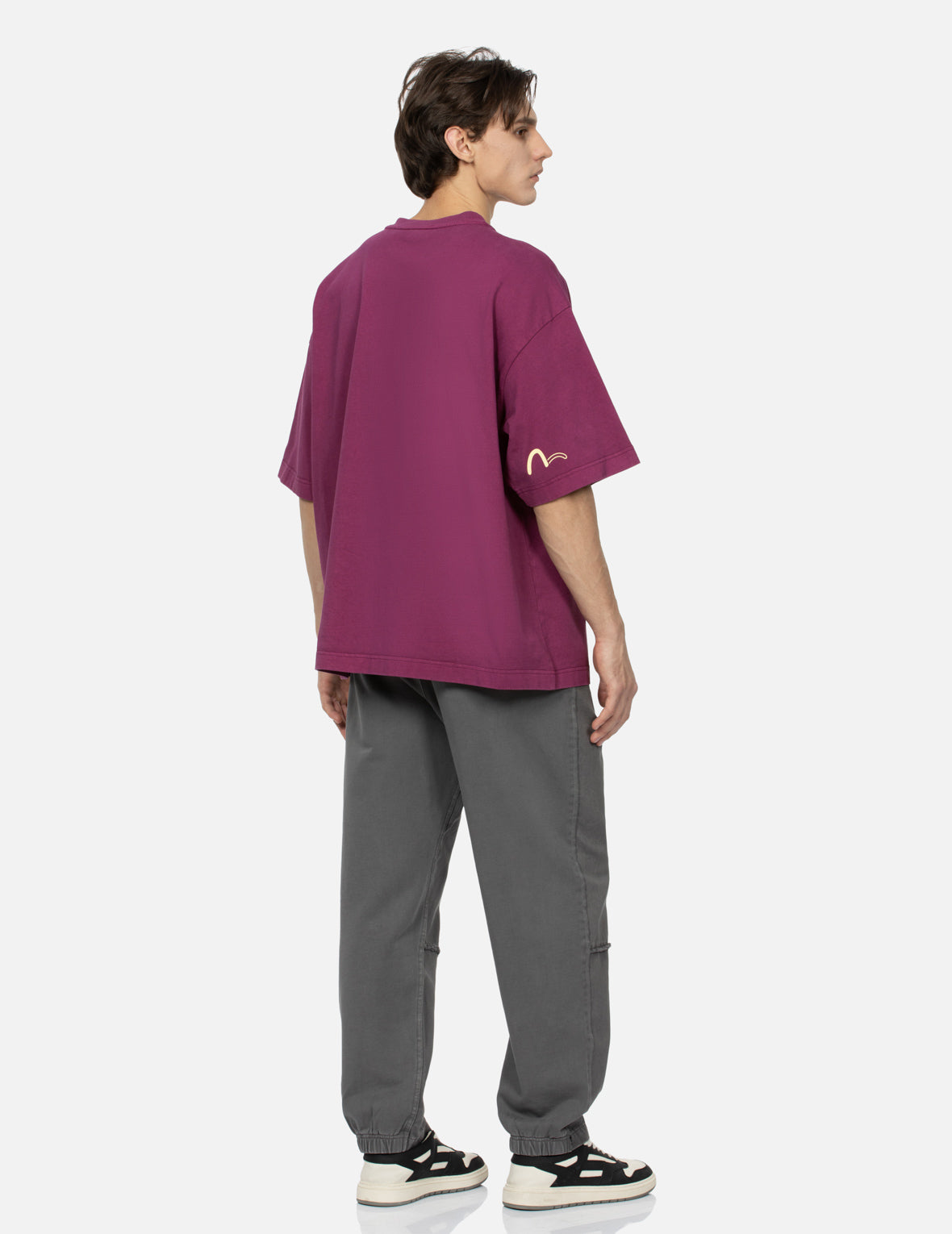 Label and Seagull Print Oversized T-shirt