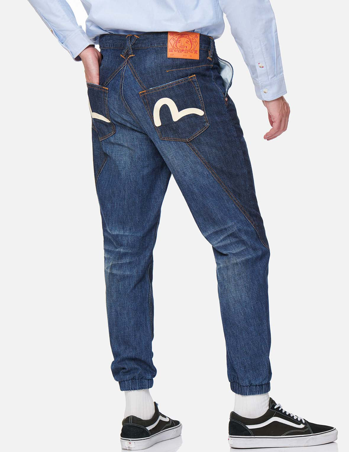Tonal Blocking Denim Jogger Pants
