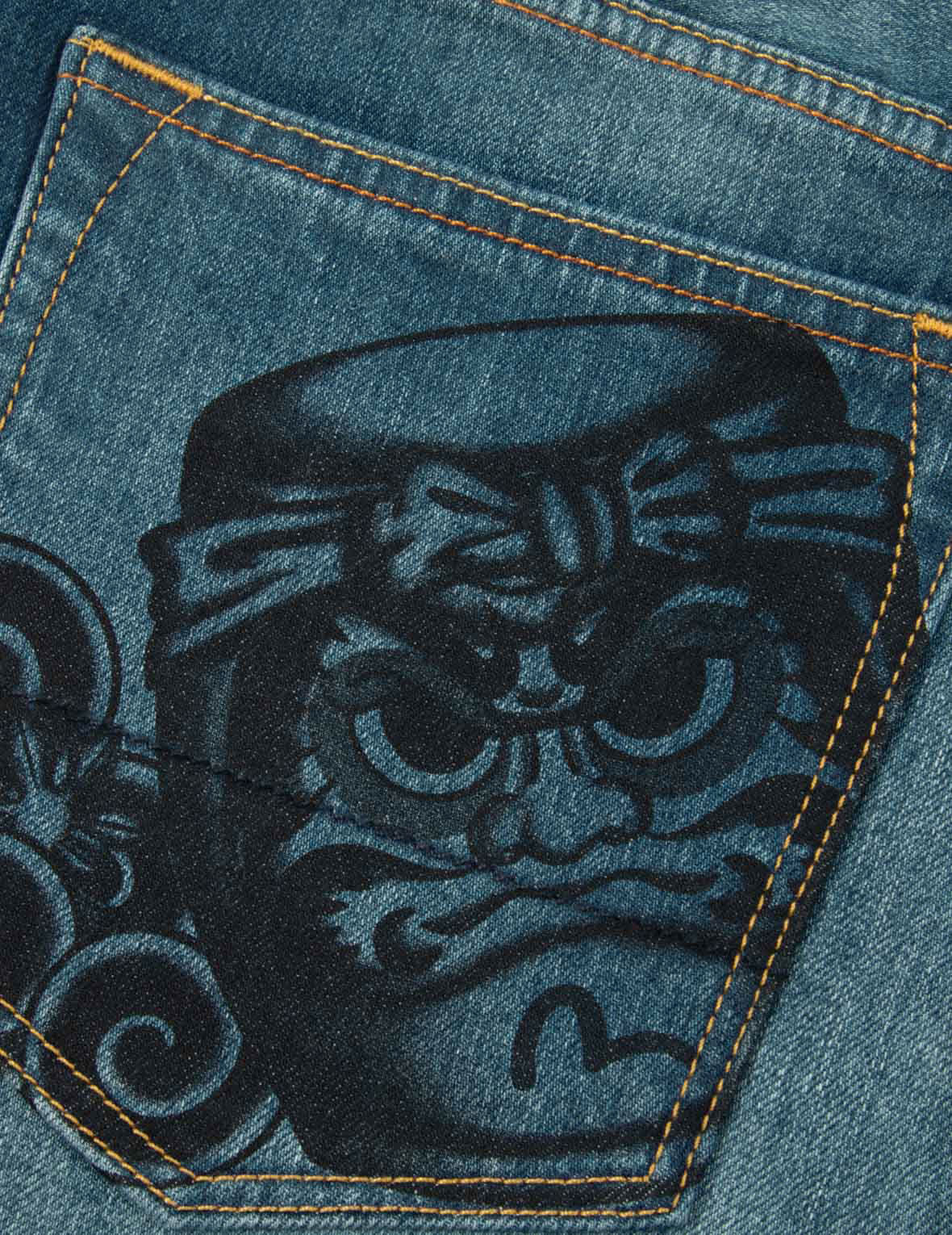 Taiko Daruma Print Cropped-Fit Jeans #2027
