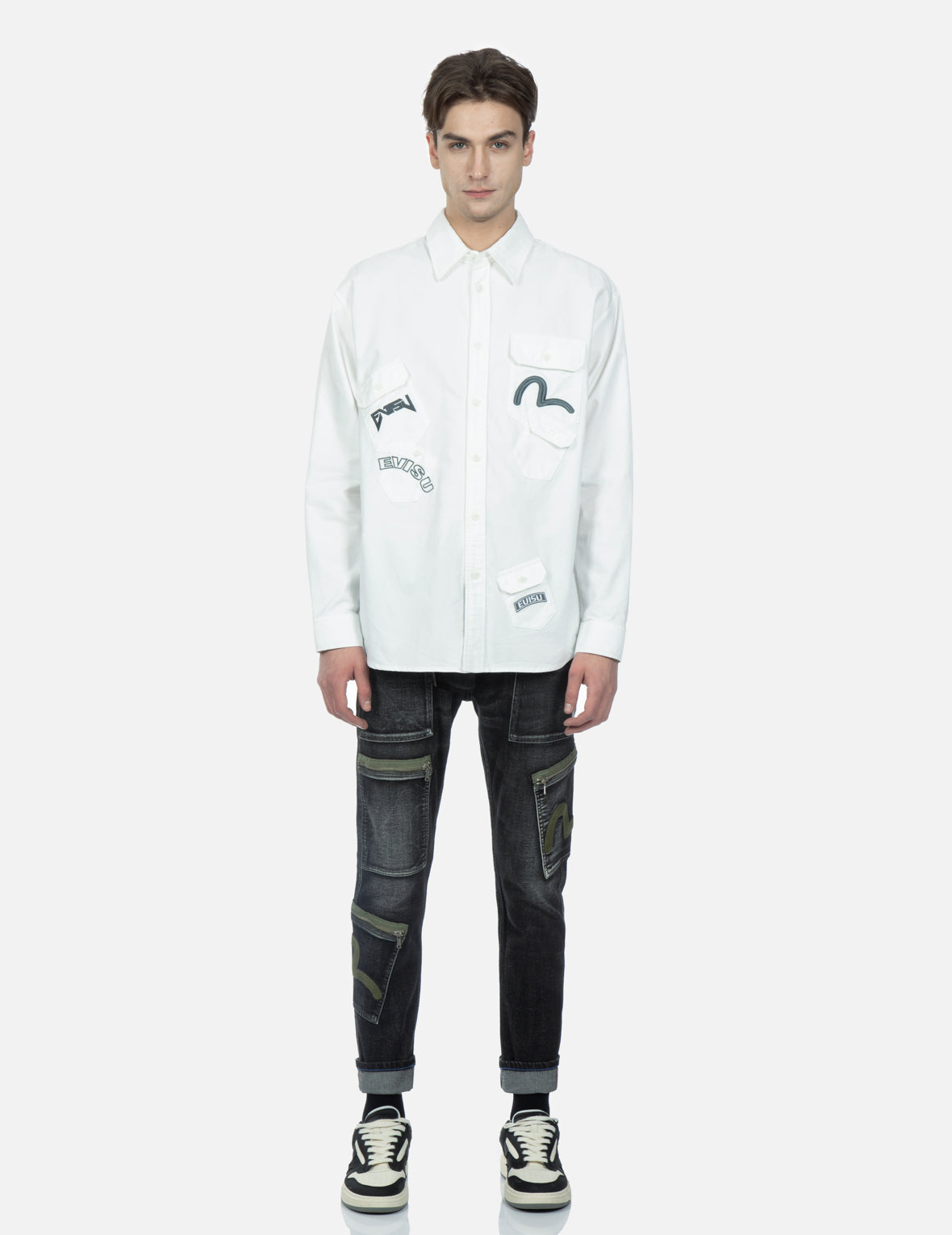 Multiple Embroideries Multi-pocket Shirt