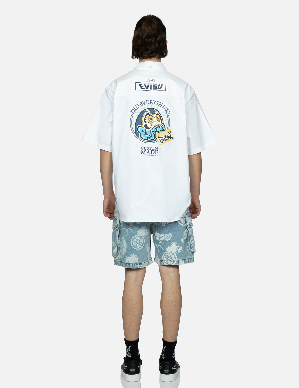 Graffiti Daruma with Logo Sticker Print Oxford Shirt