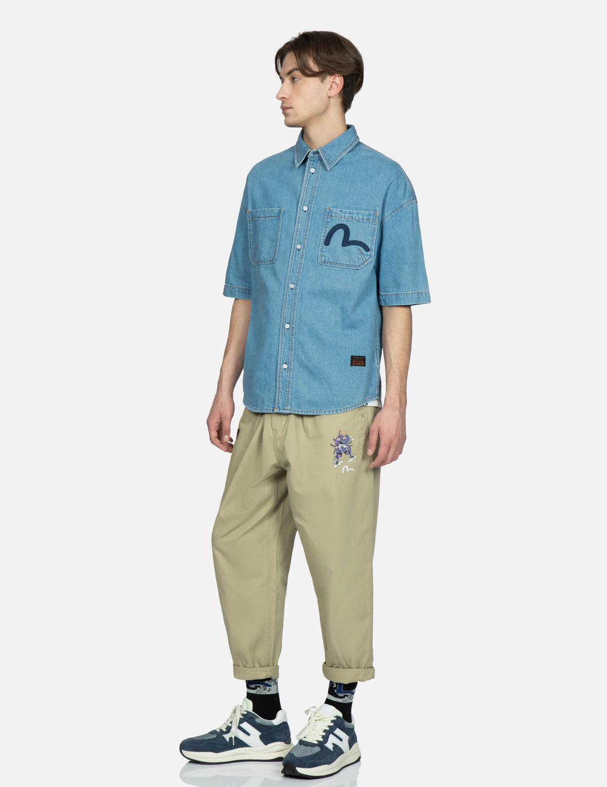 雄鷹與小海鷗刺繡牛仔襯衫