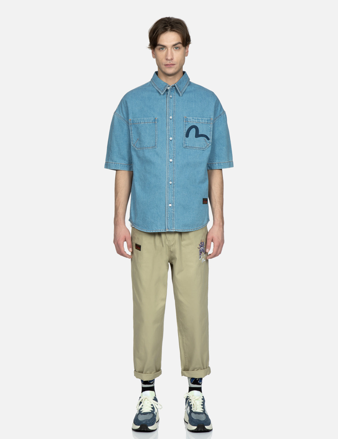 雄鷹與小海鷗刺繡牛仔襯衫