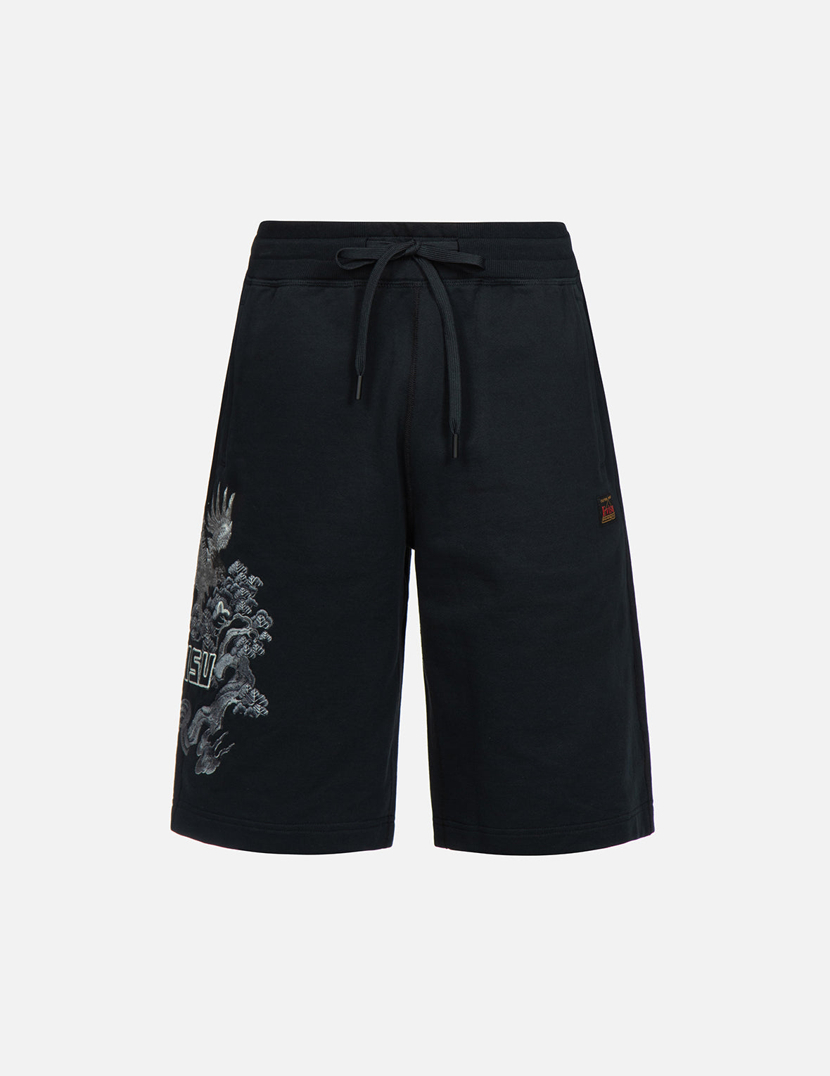 雄鷹與松樹圖案刺繡運動短褲