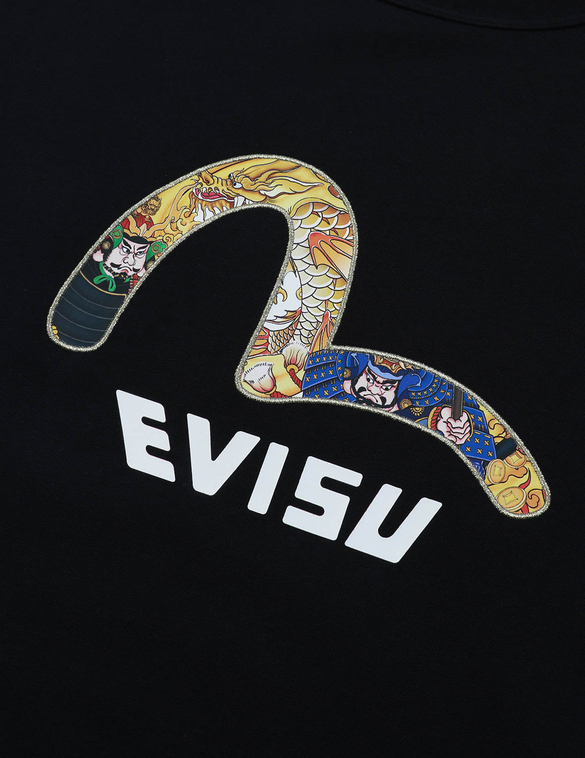 Brocade-pattern Seagull Appliqué Multi-Pocket T-Shirt