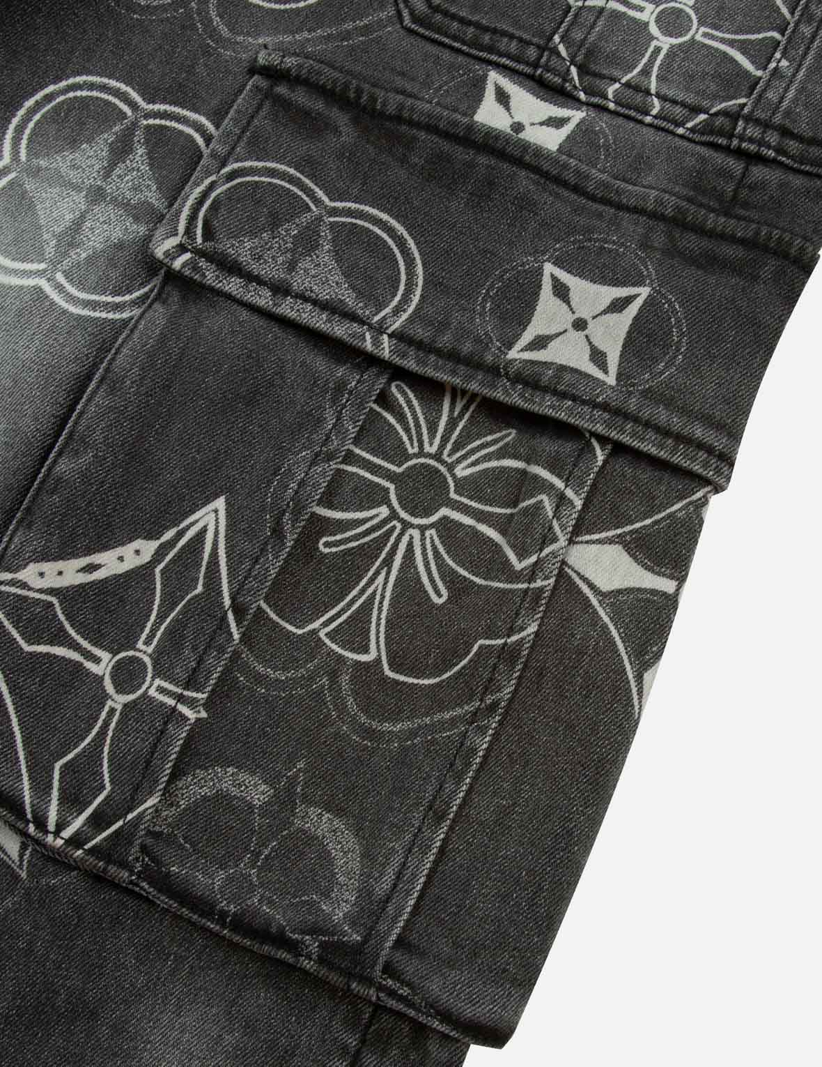 紮染家花與海鷗印花時尚版型工裝牛仔褲