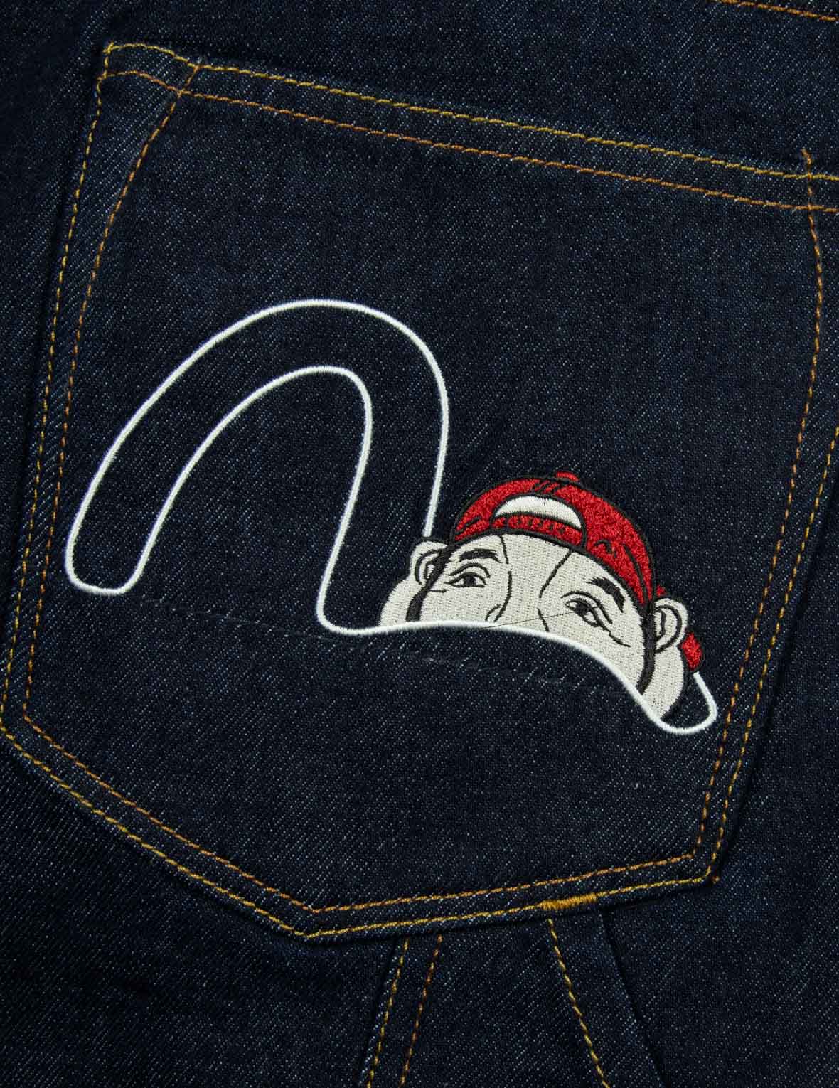 海鷗與佛頭刺繡燈籠牛仔褲