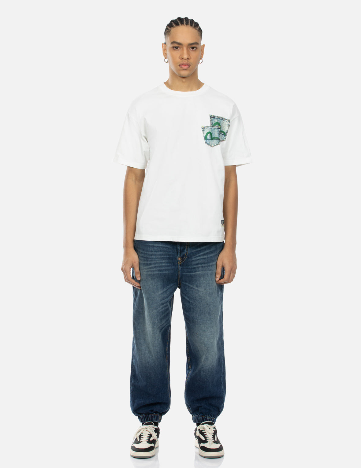 玩樂佛頭印花寬腳束口牛仔褲