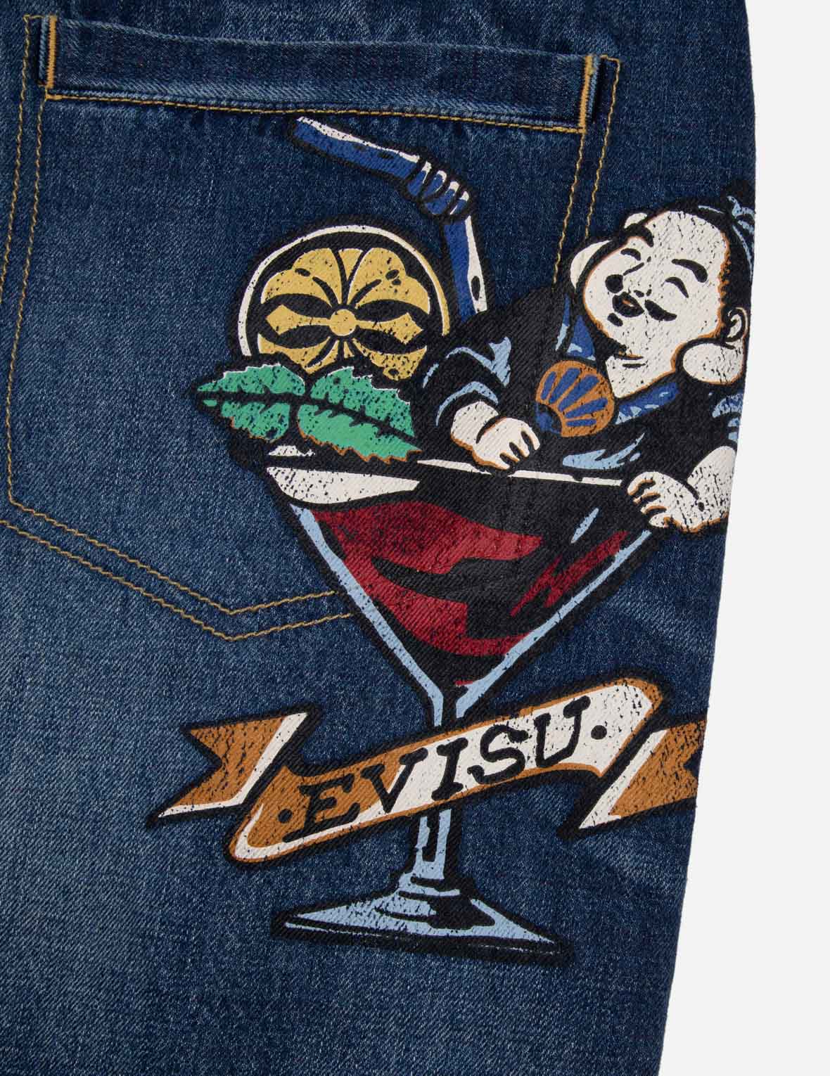 玩樂佛頭印花寬腳束口牛仔褲