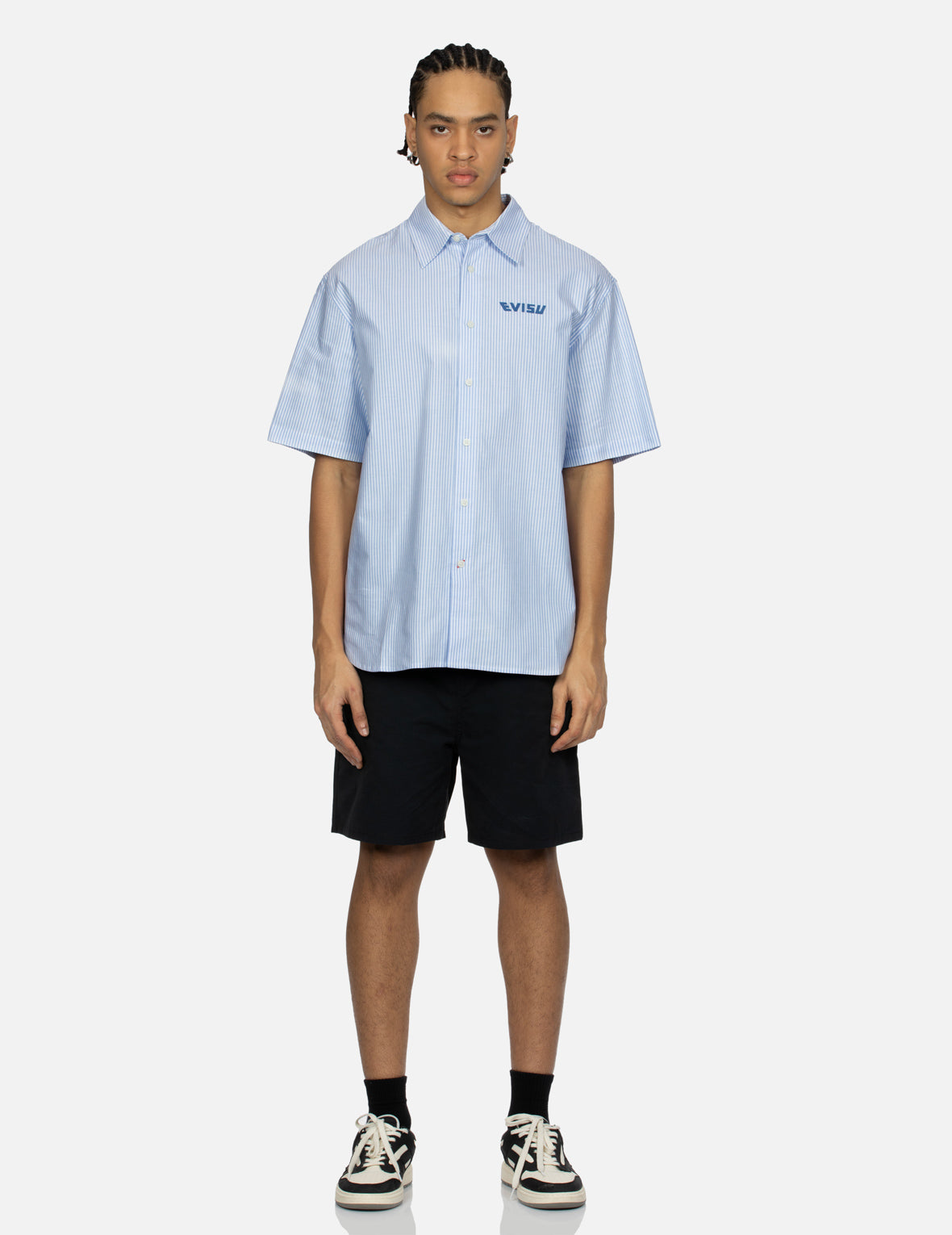 Playful Godhead Print Relax Fit Short-Sleeves Stripe Shirt