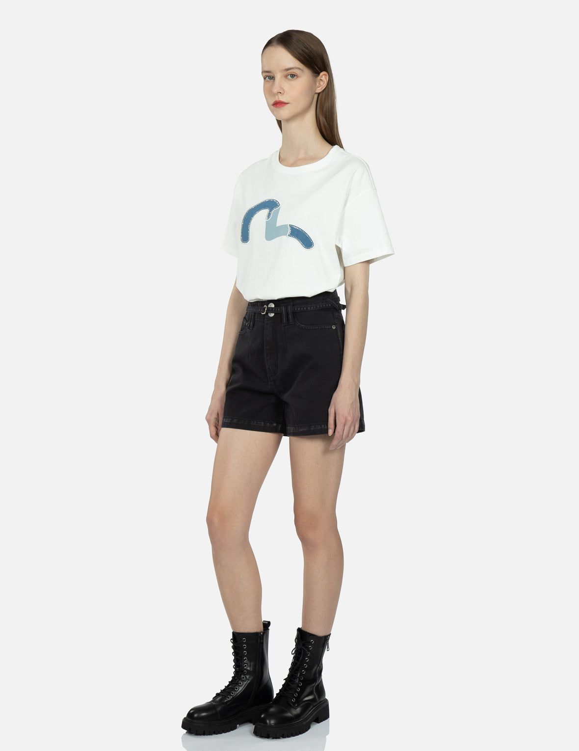 Seagull and 3D Logo Embroidery Denim Shorts
