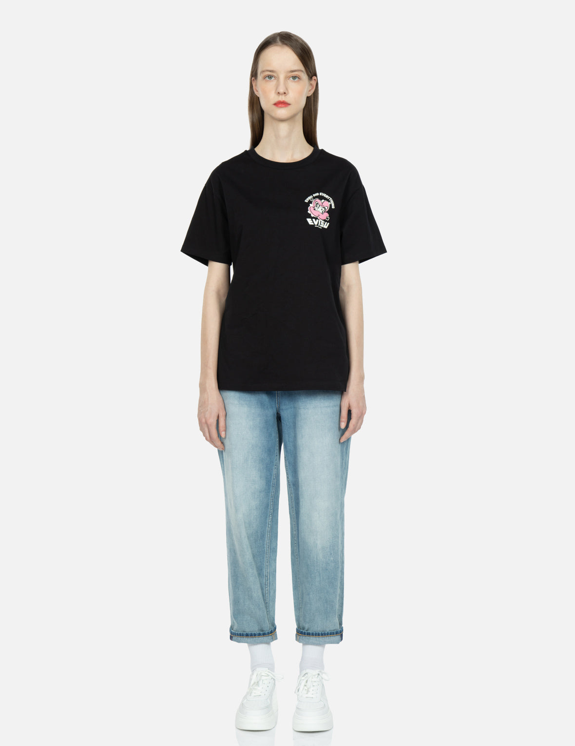 Graffiti Daruma Daicock Print Denim Taper Jeans