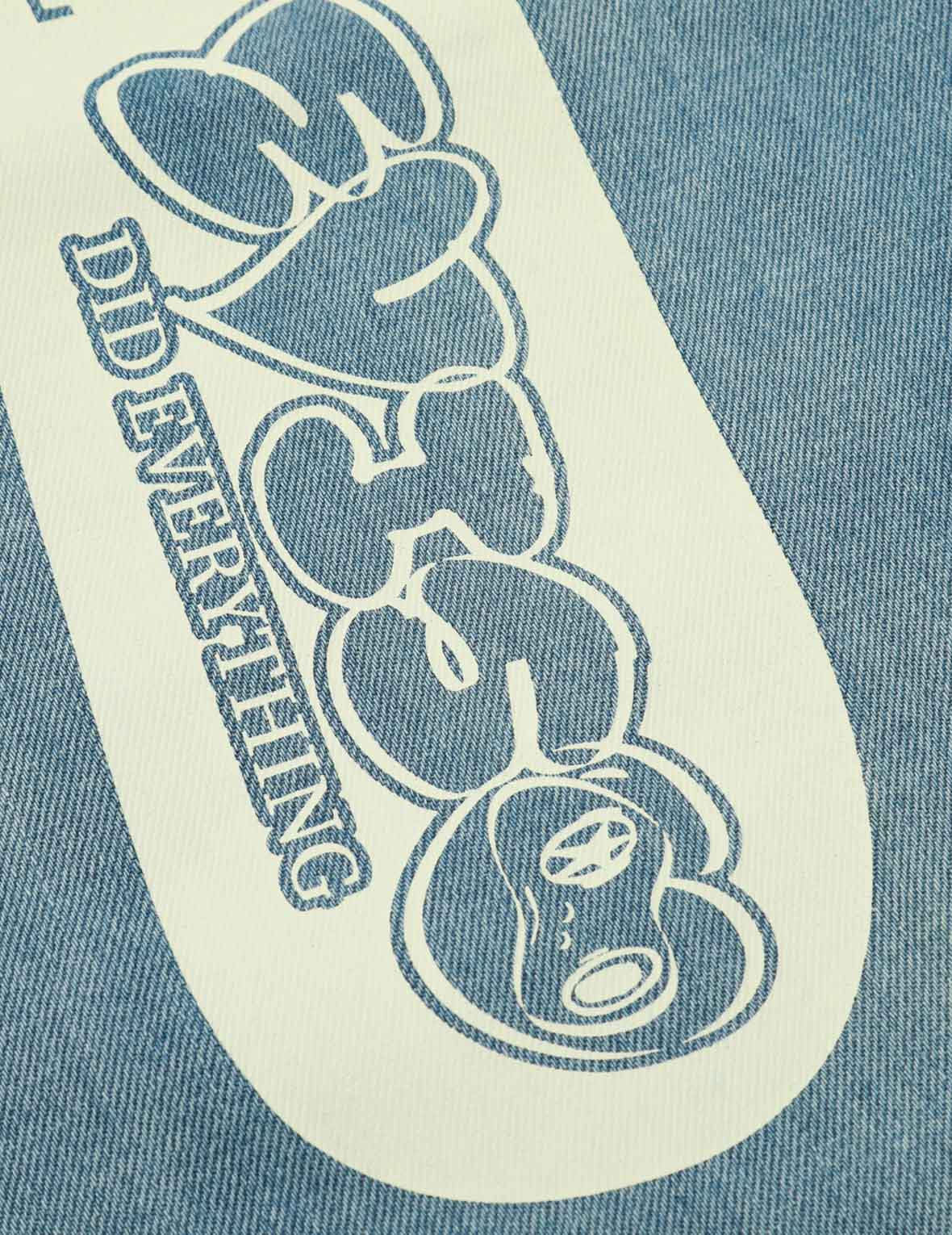 Graffiti Daruma Daicock Print Denim Taper Jeans