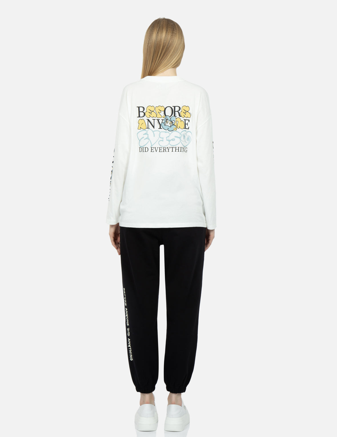 Fortune Cat and Slogan Print Sweatpants