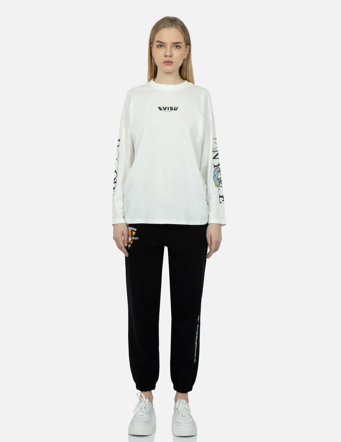 Fortune Cat and Slogan Print Sweatpants
