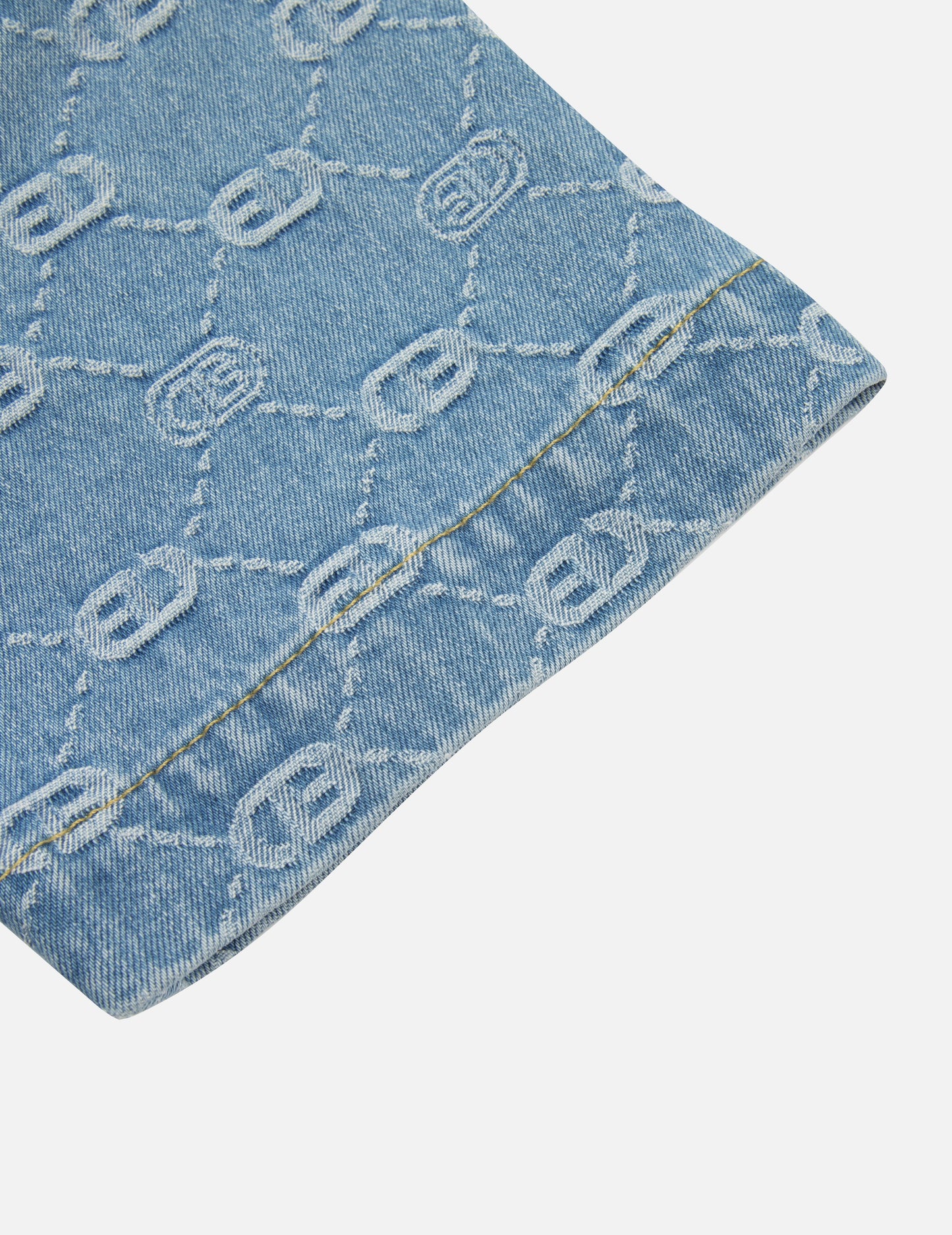 Allover Logo Jacquard and Rhinestone Seagull Fashion Fit Denim Shirt