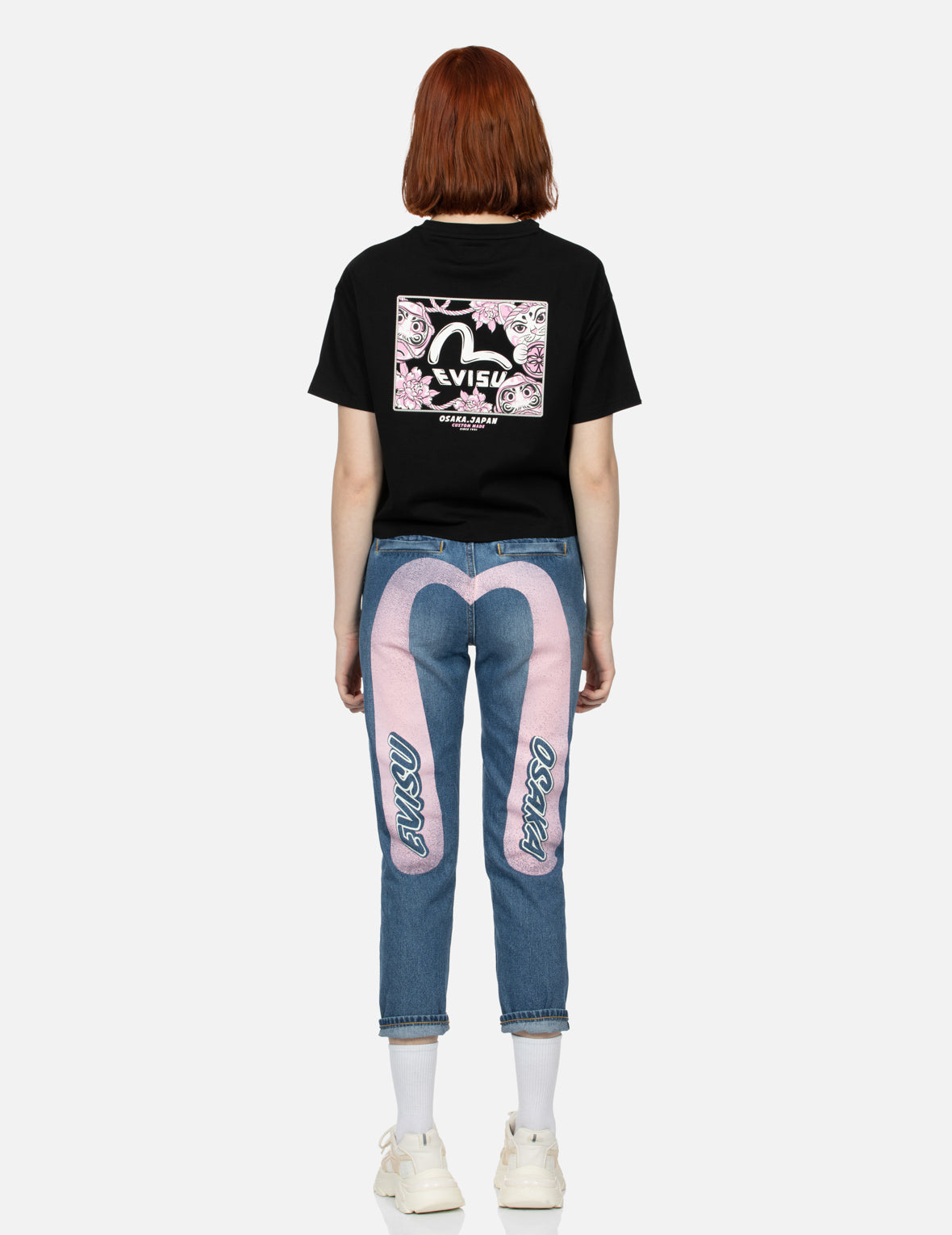 Cherry Blossom and Festival-Themed Daruma Cropped T-shirt